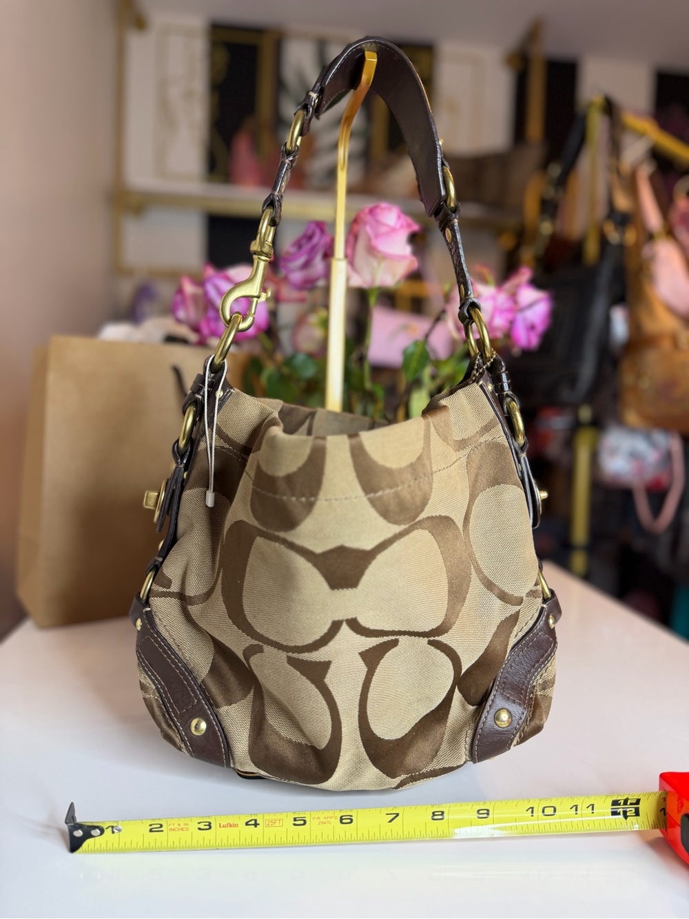 Coach Carly 12871 Signature Hobo Shoulder Bag Turnlock Y2K Vintage RARE